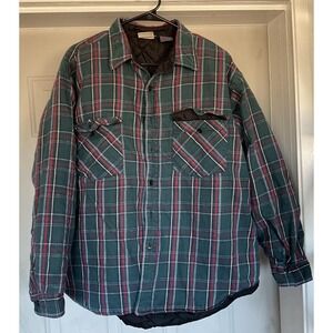 Five Brother Flannel Jacket Mens XL Green Red Plaid Quilt Lined Shirt Shacket